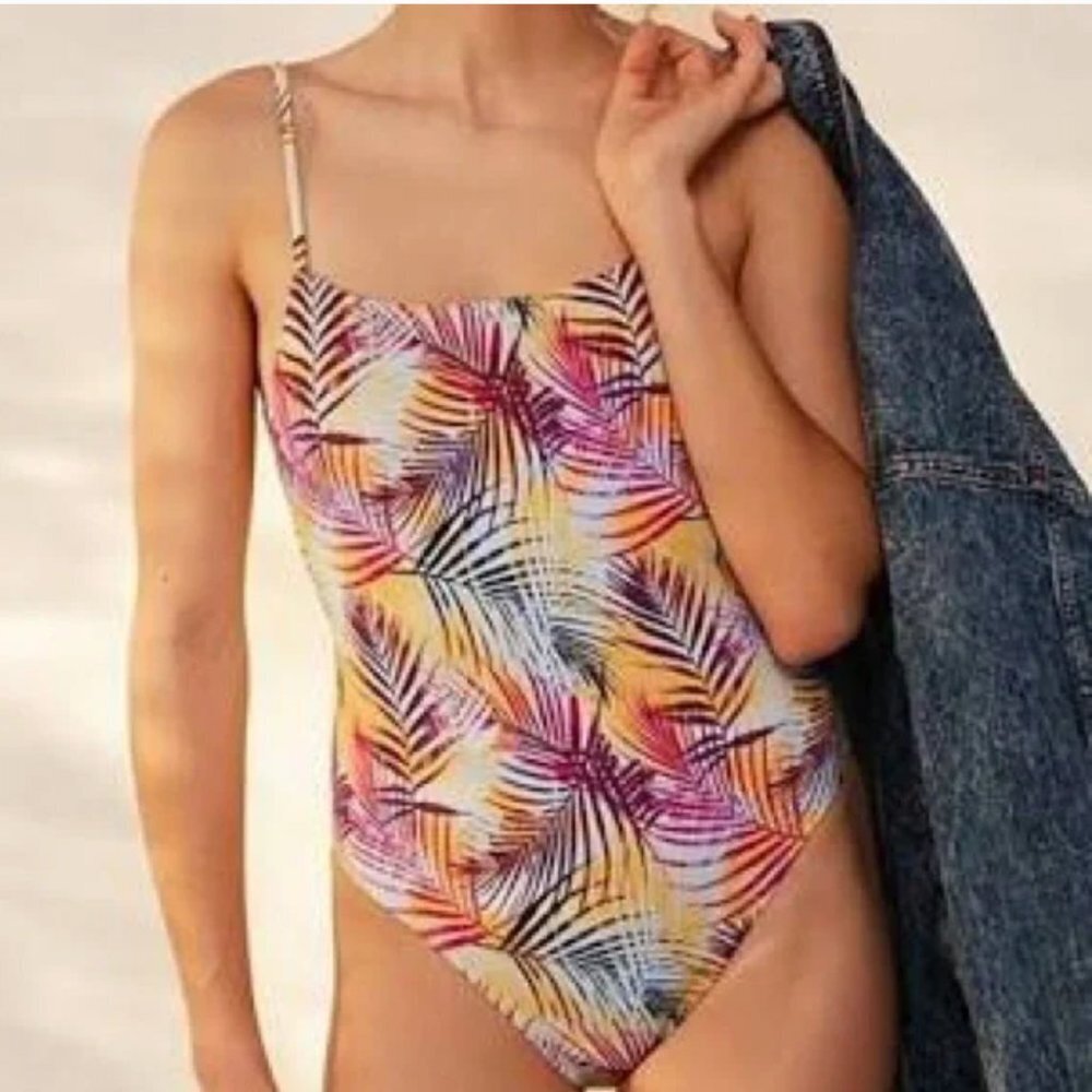UO Palm Leaf Botanical Palm Trees Strappy Swimsuit Size Small NWT